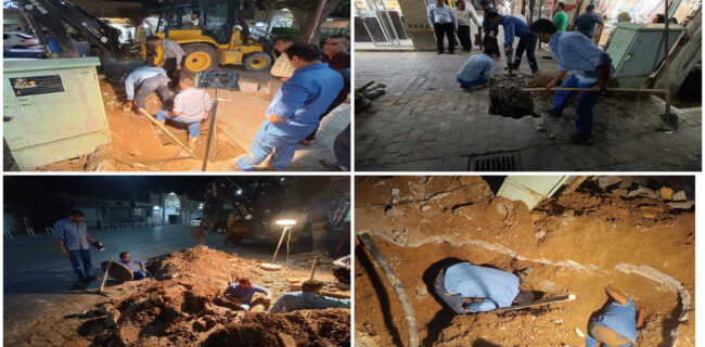 رفع نشتی لوله آب خیابان قیام در عملیات شبانه بدون قطعی آب رفع نشتی لوله آب خیابان قیام در عملیات شبانه بدون قطعی آب