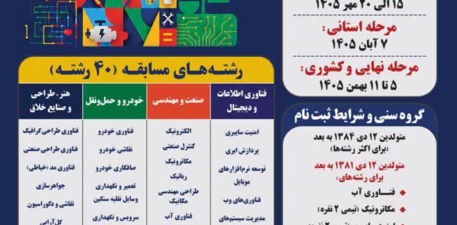 مهلت ثبتنام المپیاد ملی مهارت تا پایان شهریور تمدید شد مهلت ثبتنام المپیاد ملی مهارت تا پایان شهریور تمدید شد